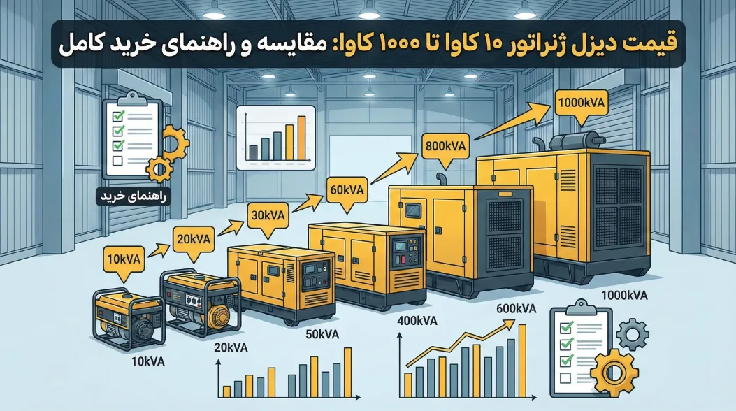 قیمت دیزل ژنراتور ۱۰ کاوا تا ۱۰۰۰ کاوا: مقایسه و نکات کلیدی برای خرید